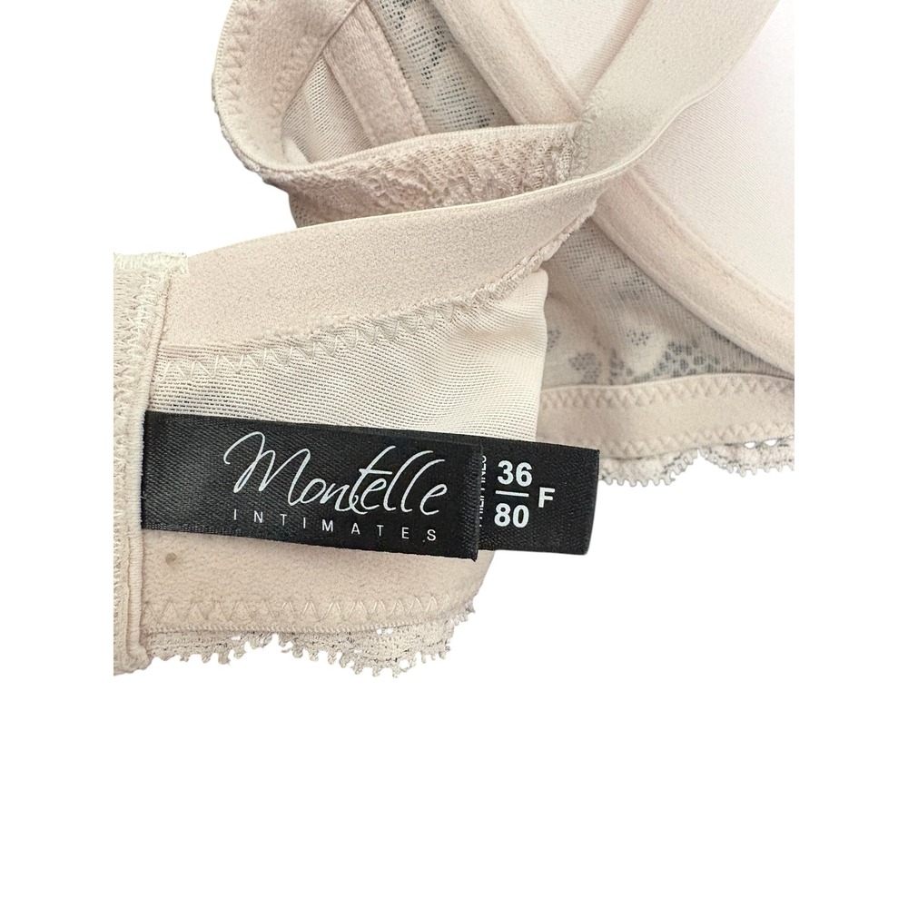 Montelle Intimates 36F Beige T-Shirt Bra Underwire Padded Lace‎ Trim Nude - Picture 5 of 6